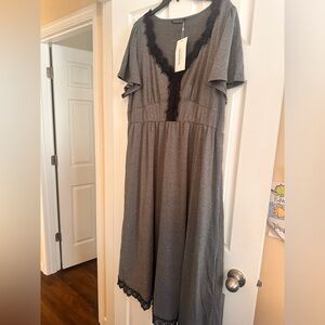 BloomChic Gray Midi Dress with Black Lace
